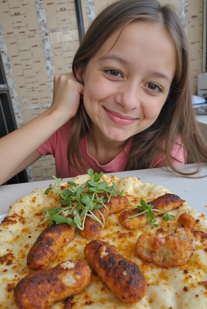 KIDS BLONDIE LONG HAIR , There are four pieces of calzone on a plate with a bowl of broccoli, calzone zone, Mini, como, estilo calude monet, receita, #Micro, # Micro, misturar, alternate angle, Miami, medium tone, hunting
