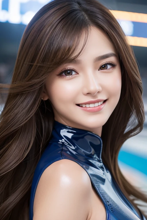 ((masterpiece)), ((Highest quality)), ((Complex)), ((Surreal)), (Realistic), (Mature Woman), ((There are no classes)), Very detailed, (1 female), Beautiful and exquisite, (Beautiful Teeth), Grin, Brunette bob hair, Brown eyes, ((turtleneck)), (Upper Body), (background:none), Perfect Eyes, Captivating eyes, Looking at the audience