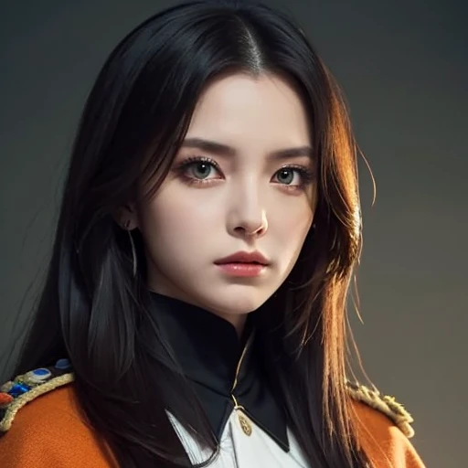 a woman with serious face and closed mouth, round face, (red beret hat with golden eagle medal in the front middle)( at militar camp:1.6), ((militar uniform:1.8)),(condecorations:1), RAW photo, (photorealistic:1.37, realistic), highly detailed CG unified 8K wallpapers, looking at viewer, (((straight from front))), (HQ skin:1.8, shiny skin), 8k uhd, dslr, soft lighting, high quality, film grain, Fujifilm XT3, ((upper body:1.6)),