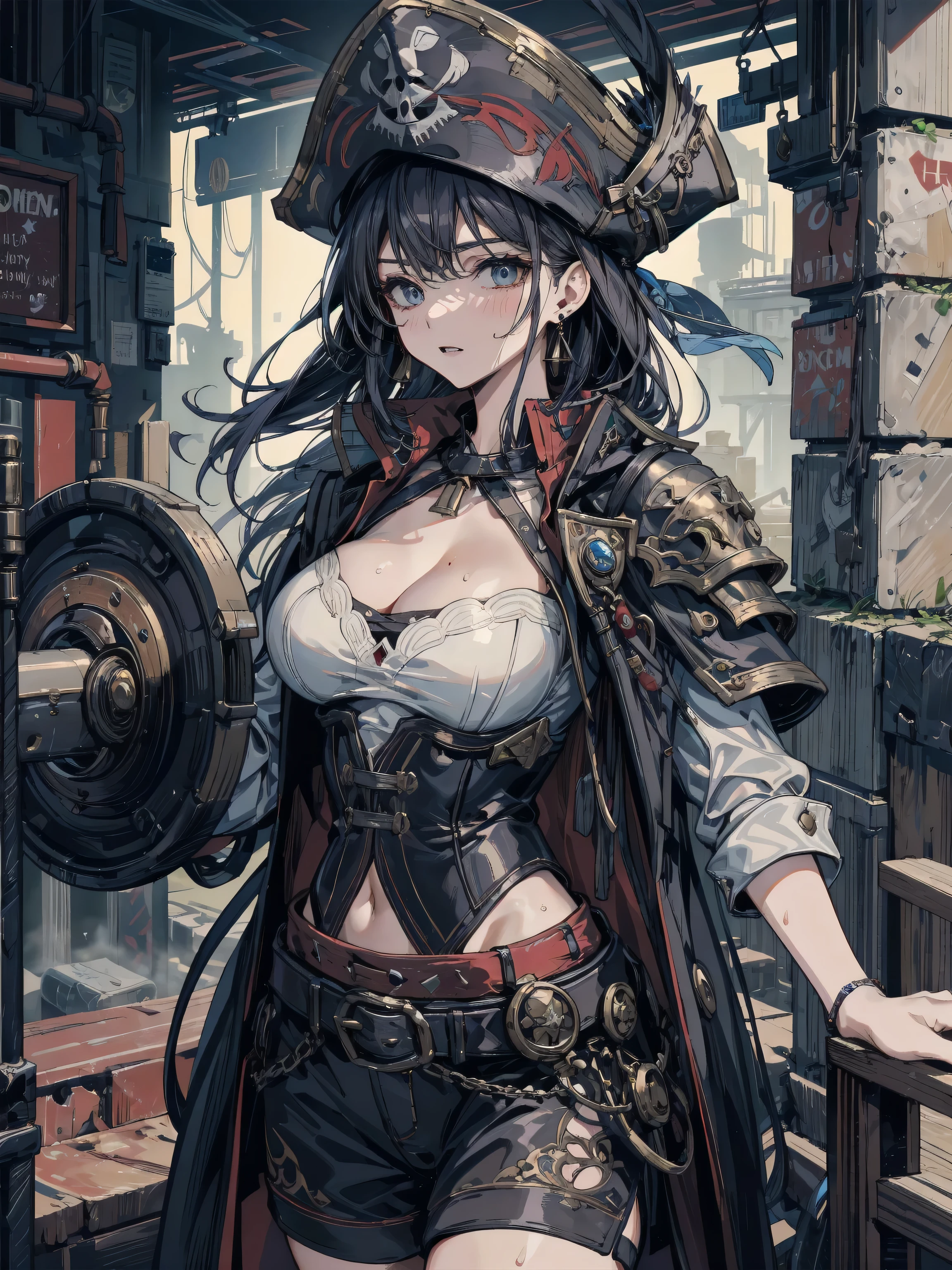 ((Finest quality)),(超A high resolution),(ultra-detailliert),(Meticulous portrayal),((Best CG)),(Finest works of art),Ultra-Precision Art,The art of astounding depiction, (Haihara:1.5),suns:1.5,breezing, (1 Female Pirate:1.5),Female Pirate:1.6,Grinning face,