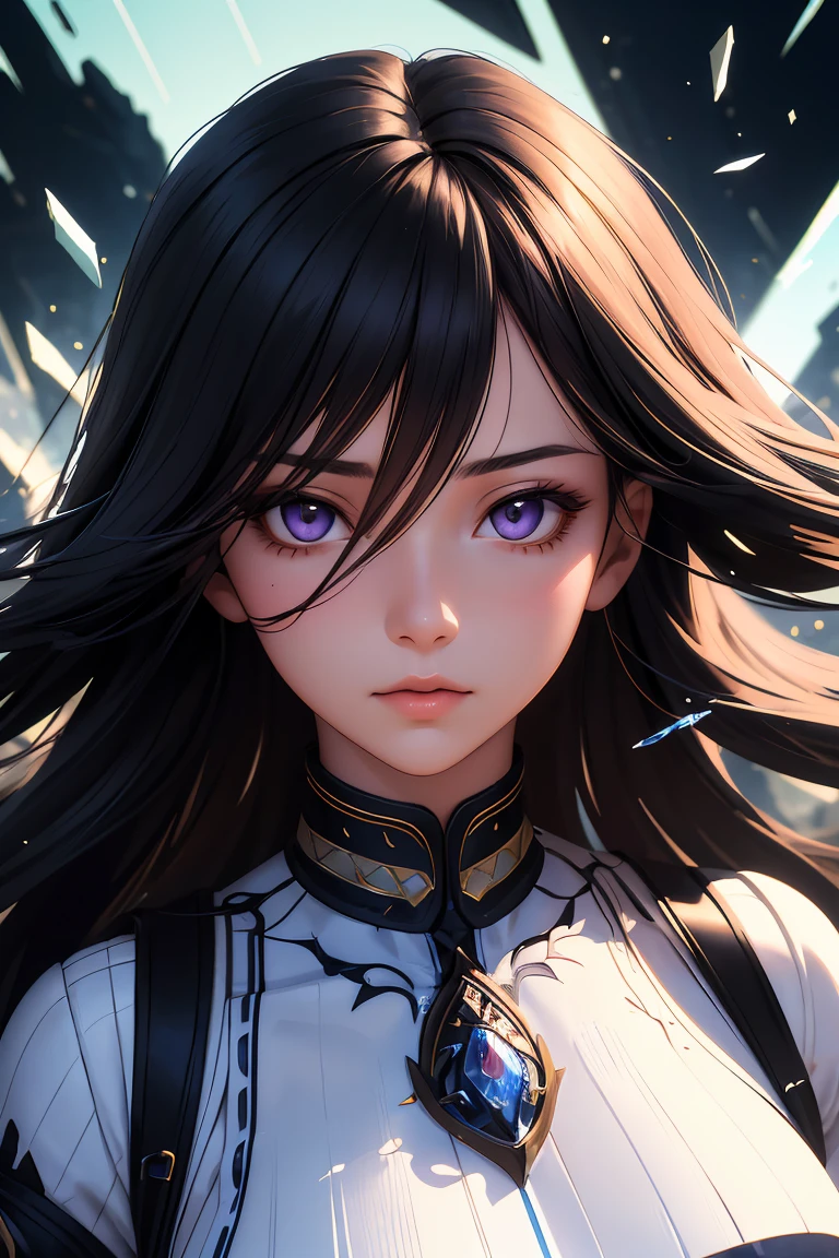 8K quality:1.2,1girl,sense of deps,disorganized,catch light,Super beautiful illustration,long straight hair,beautiful face,detailed face,Super beautiful woman,steampunk,adventurer.covered in endless gears,vapor,near future,SF,pipe,vapor町,Rebar