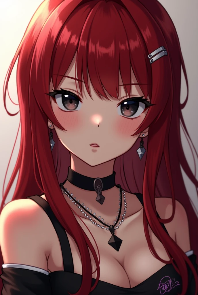 Masterpiece, Best Quality, highres, 1Girl, Solo, red hair, long wavy hair, red Eyes, Upper body only, stonewall background, no shirts, no pants, red brassiere, red underwear, slave collar, mad face, forehead, hands tied