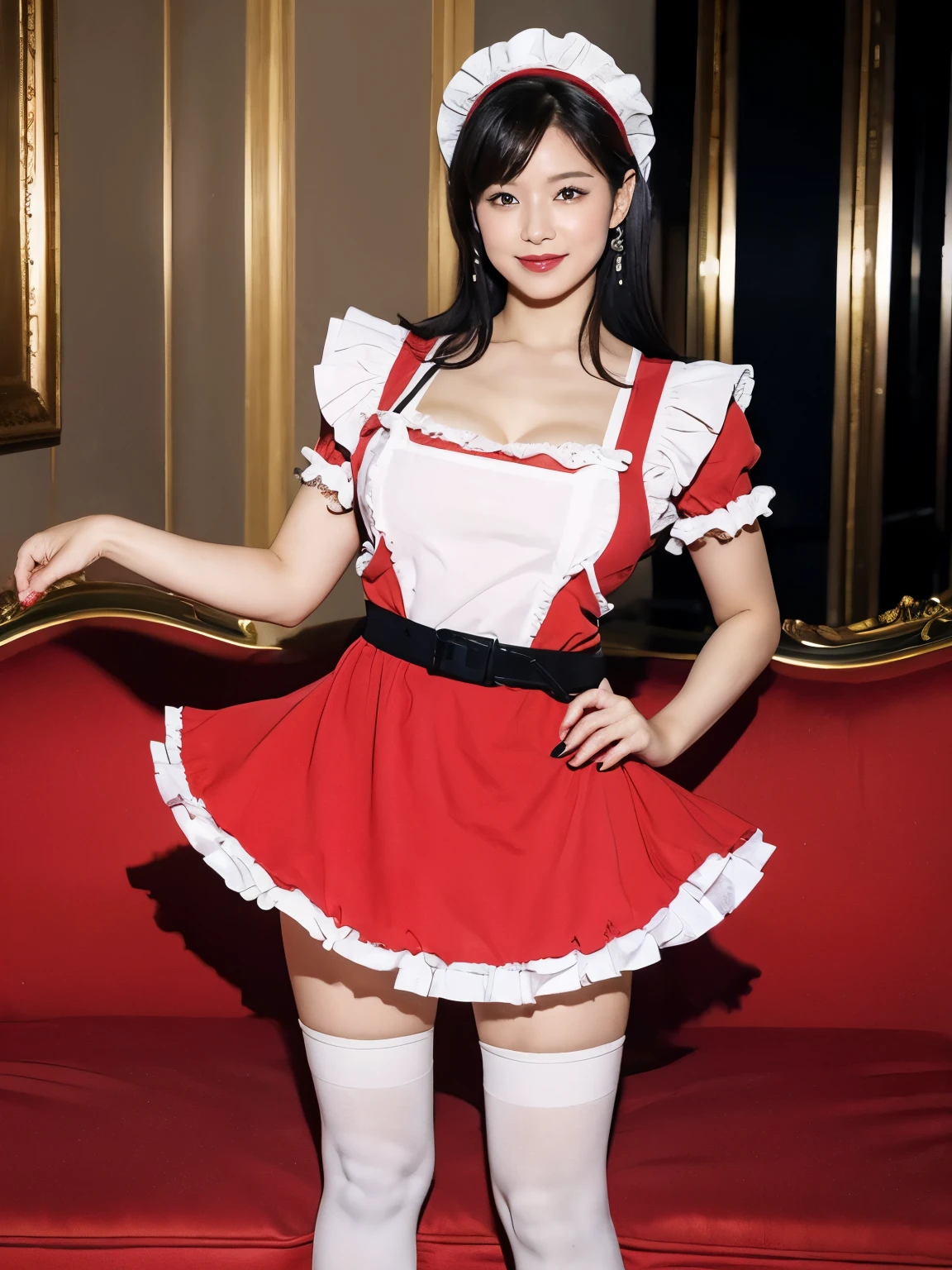Masterpiece, best quality,1girl, Christmas cosplay,huge big breasts, looking at viewer, outdoor,spot light from above, (full body:1.2), cowboy shot,sfw,(( blushing)),[:(detailed face:1.2):0.2],ulzzang-6500, pureerosface_v1