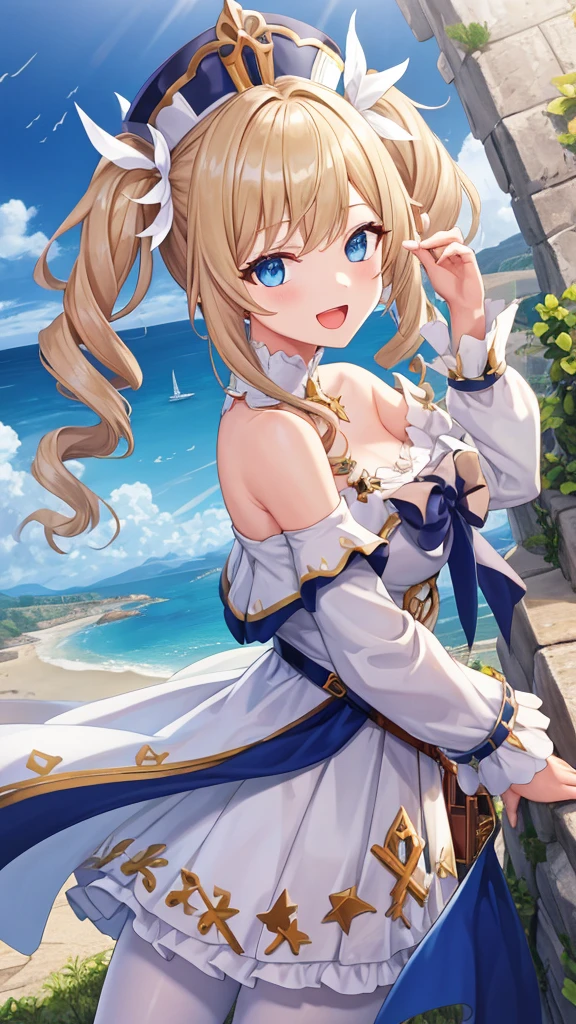 masutepiece, Official art, barbaradef, 4K, 1girl, Solo, bird's eyes view, long hair, up skirt, plein air, (White pantyhose), blush, Shy, smirk, Walking, From below, cute butt, Lori, child, POV, low angle shot, back angle shot, Fantasy, citadel, (((Best Quality))), ((Ultra-detailed)), (Illustration), ((extremely delicate and beautiful))