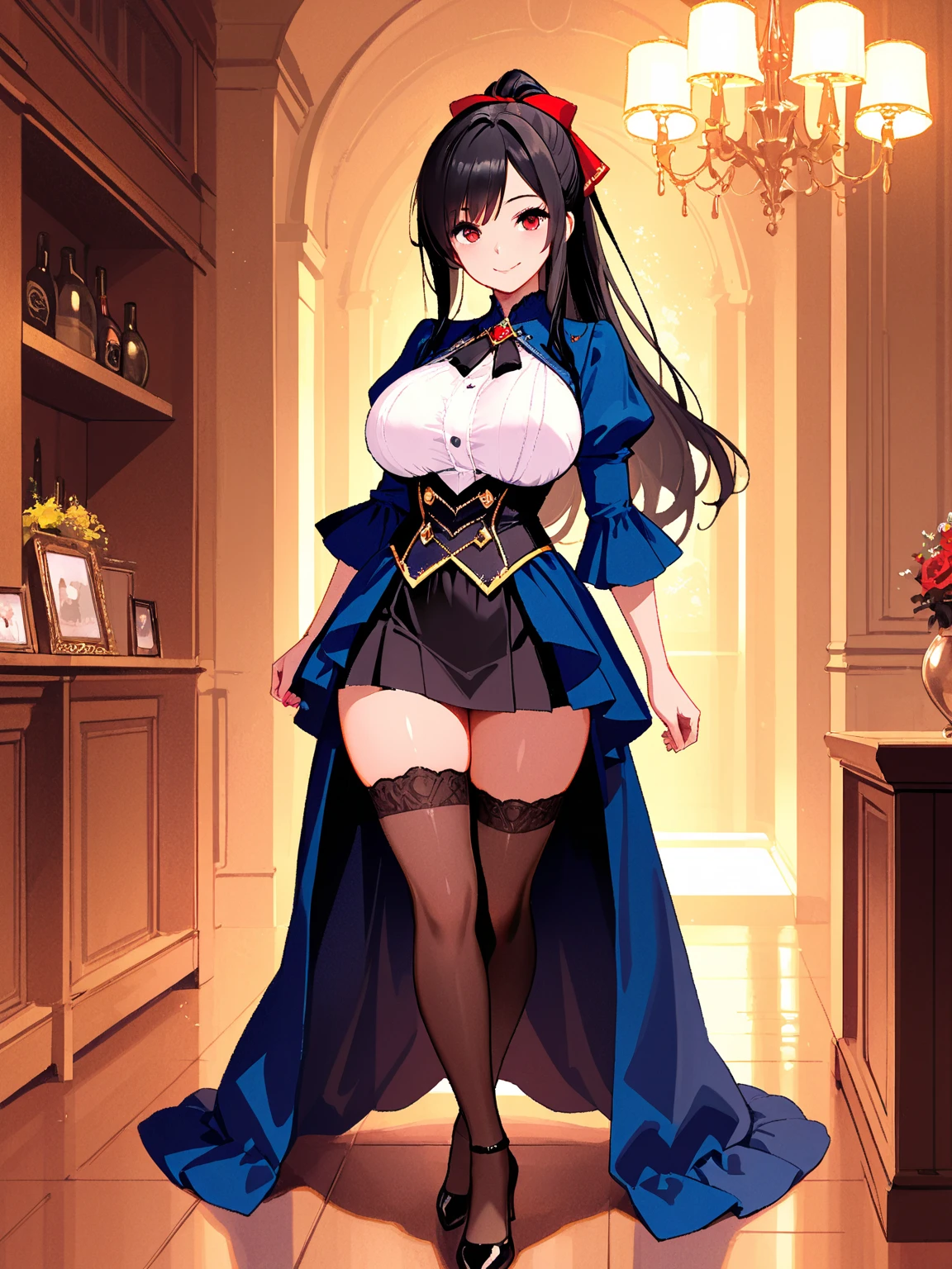 1 girl, watery big eyes, Low RA:Add to_the detail:1,蕾丝内衣Bigchest,Inside the living room,humongous large breast,humongous large breast,Bigchest,blackstockings,A shy expression