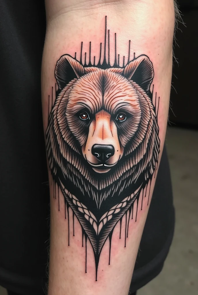 Vikingo tattoo blackwork with bear head on top chest
