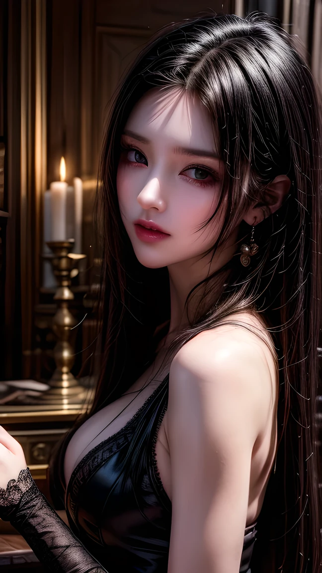 Succubus character,  Realistic, Abyss scene, Very beautiful face, Very fine grain, Red glowing eyes, Pink long hair, Sexy Body, Large Breasts, Big Ass, Detailed skin, Sensual lighting,((( She is being made to cum)))