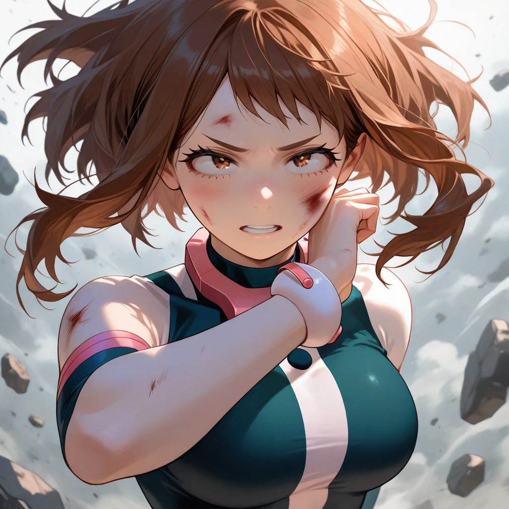 One girl, female focus, Ochaco Uraraka, boku no hero academia, Injury, masterpiece, highest quality, so beautiful, Absurd