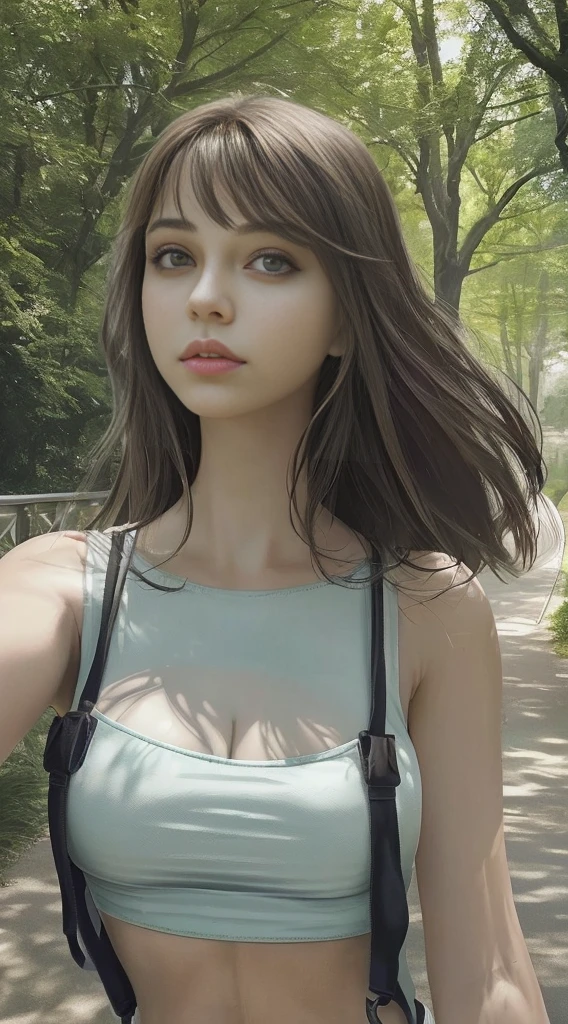 Melissa Benoist, (((standing naked in the park))), ((small breasts))), shy, worried, hiding, (face blushing), (((hands behind back))), ((huddled together)), (minimal jewelry), (((perfect hands))), ((perfect eyes)))