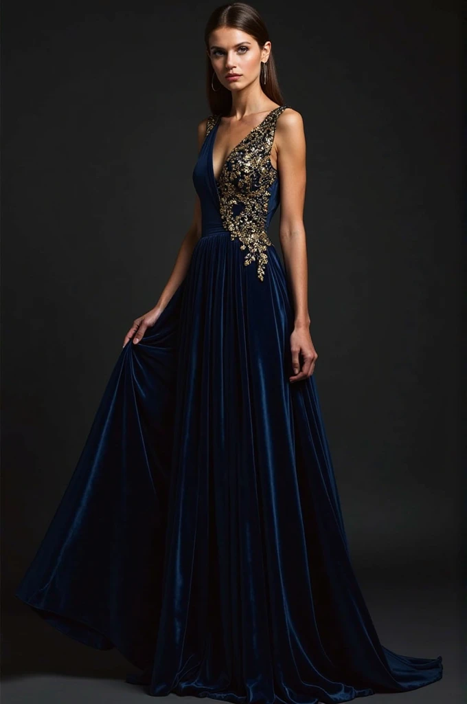 A bewitching 1, hazel eyes aglow, stuns in a Navy Blue skimpy Pleated dress with intricate embroidery, her tresses cascading like golden silk. As she glides down the aisle, dramatic store lighting illuminates her radiant features. The camera zooms in on every detail, capturing the forest's dark mystery in breathtaking 8K resolution, framing her majestic pose within the mystical setting.