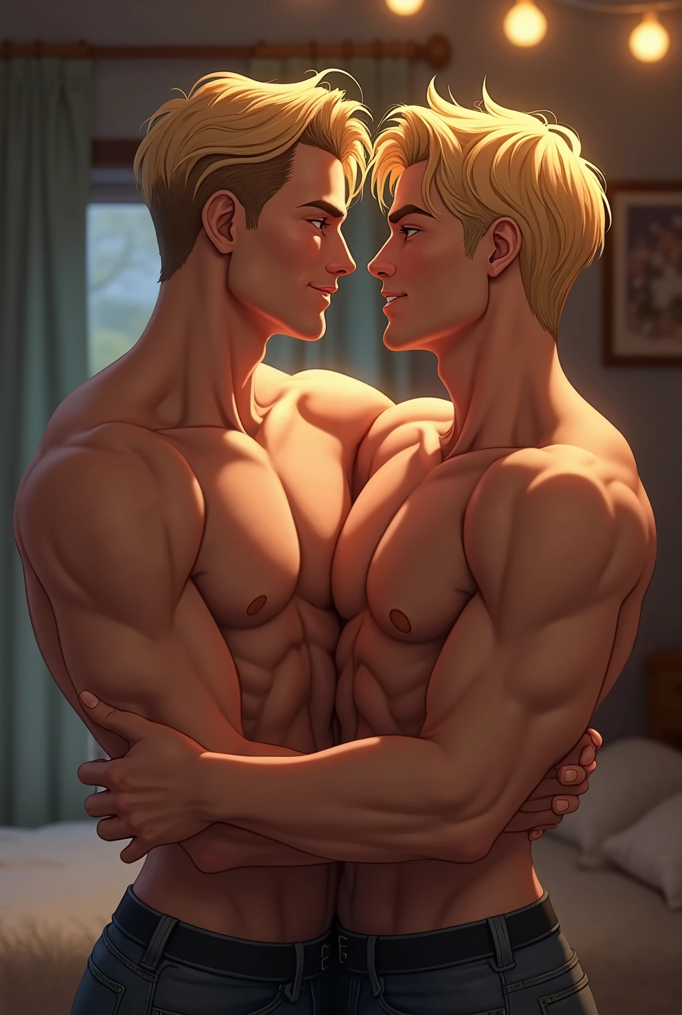 best quality, masterpiece, final fantasy 7, cloud strife, biggs, french kissing each other, looking at each other, big bulge, visible penis line, sexy, gay, homoerotic, best view, perfect fingers, no watermark, no logo, no signature