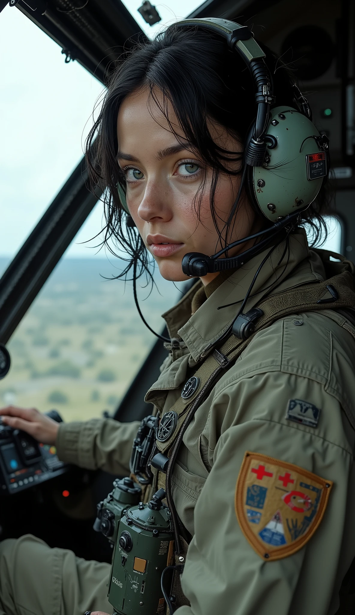 Woman hands soldier helmet