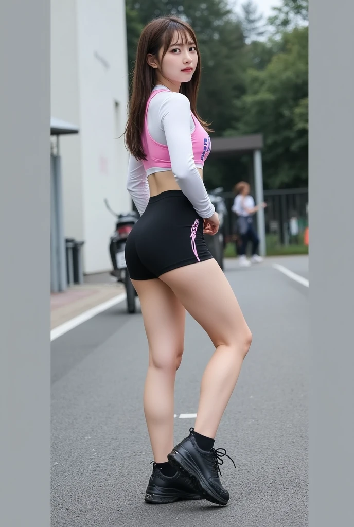 ((((on all fours:1.5)))),((((from behind)))),(solamente), (una foto RAW detallada de una chica), (Obra maestra:1.0), (La mejor calidad:1.4), (Ultra Highres:1.2), (fotorrealista:1.4), 8K resolution, Canon EOS R5, 50mm, absurdos, Ultra detallado, (una foto RAW detallada de cuerpo completo de una chica), (Obra maestra:1.0), (La mejor calidad:1.4), (Ultra Highres:1.2), (cheerful 18 year old young man), Japanese athlete Sharp Focus, cinematic lighting, Cara hermosa detallada, (Sin maquillaje:1.2), (ulzzang-6500-v1.1), small figure, Textura detallada de la piel, (Cuerpo delgado y en forma:1.6), detailed brown hair, sofocante,(pelo muy corto:1.5), cara sonriente, (very small and adidas sportswear:1.5), baja altura, (Rayas y manchas en la entrepierna), Piel realista y brillante, (sweating:1.45), (mana ashida:1.2), dynamic pose, Lean back, entrepierna extendida, mostrar cadera, ((Gatea a cuatro patas y saca el trasero.:1.5)), ((show your hips and look back:1.5), Uniforme muy sexy:1.5, transparente:1.3, cuerpo delgado,