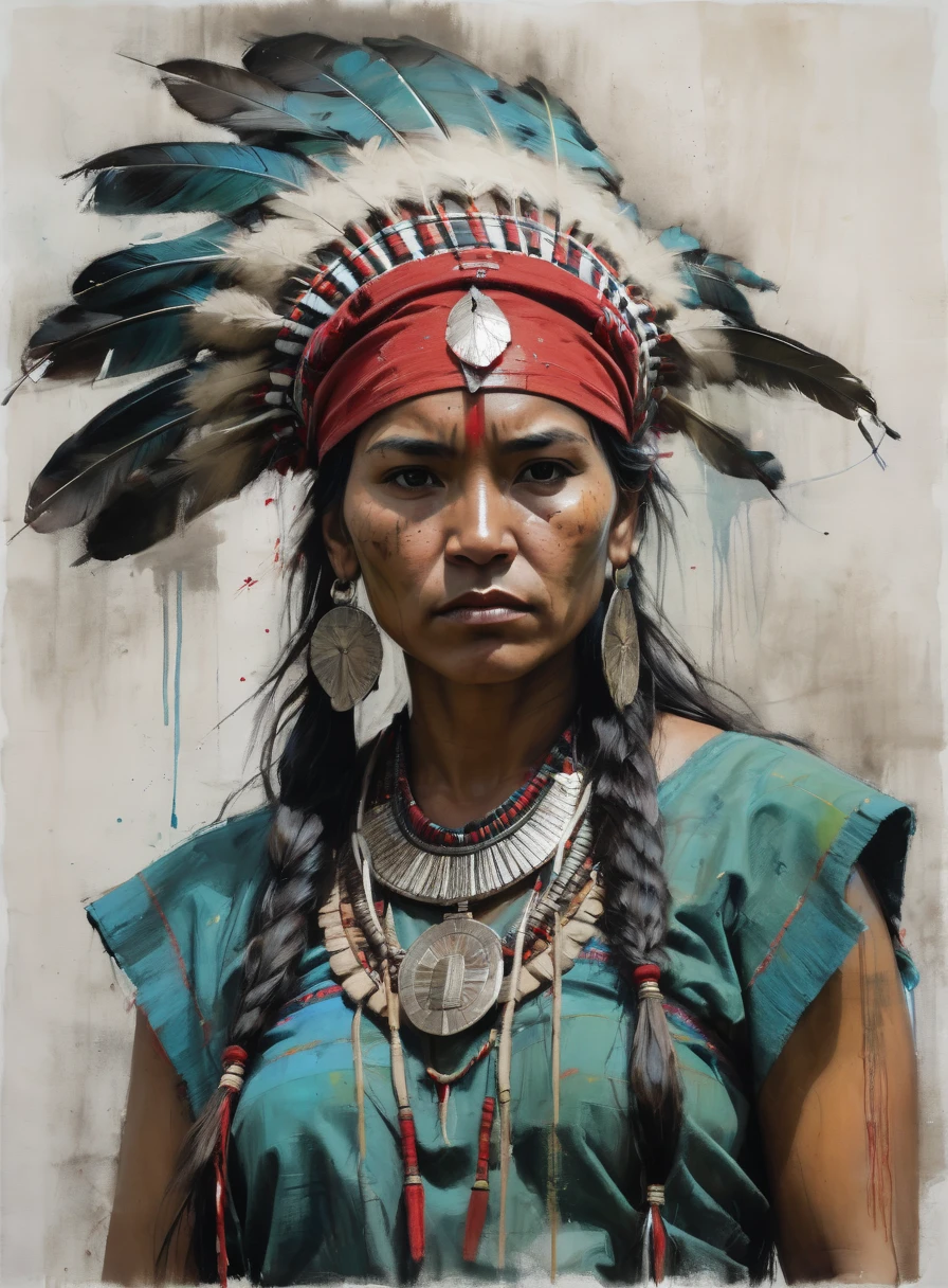 Best quality, masterpiece, 32K, epic lighting, surrealism, a woman Papua wearing ancient tribal shaman clothing, crying, tears, tear marks, tears, colorful feather headwear, feather shoulder accessories, complex details, ethereal, flat illustration, minimalism, children's illustration style, gravity texture,
Luis Royo bookmark of surrealistic dreams , art by Carne Griffiths and Wadim Kashin