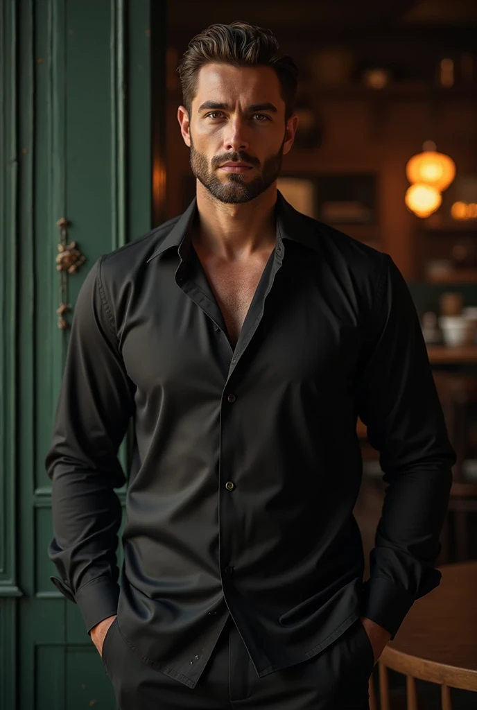 Black men's blouse for a snack with dark green colors
