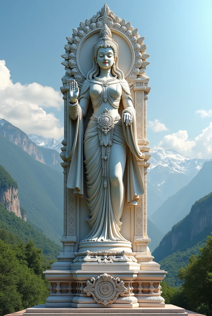 ((masterpiece, Highest quality, Best image quality, High resolution, Realistic, RAW Photos, 8k)), ((Highly detailed CG synthesis 8k wallpaper)), (Huge and stunning goddess shot, Very hot and sexy, Incredible beauty, Perfect Proportions, Beautiful body, Slim body beauty:1.4), Huge Stone Buddha Statue carved out of rocky mountains, Stone Buddha Statue, Beautiful Face, View from below,