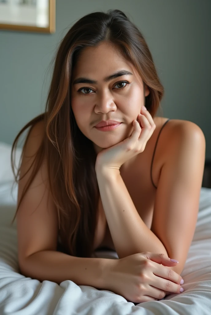 a 12 year old Colombian girl, long dark hair, Brown eyes, whole body, naked, Big bust, natural light, 8k, realist.