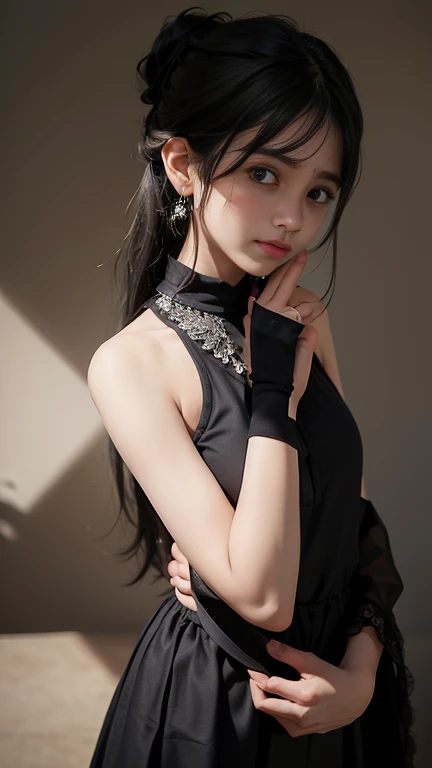 (masterpiece, Highest quality:1.2), One Girl, alone,Bony body、15 years old、Earrings