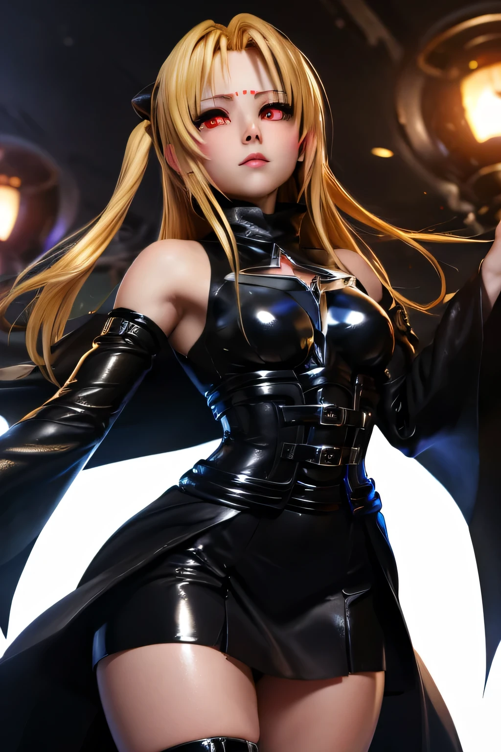 perfect anatomy top quality,highest resolution,(((shiny black dress Gold red eyes))) ToLOVEru golden darkness girl