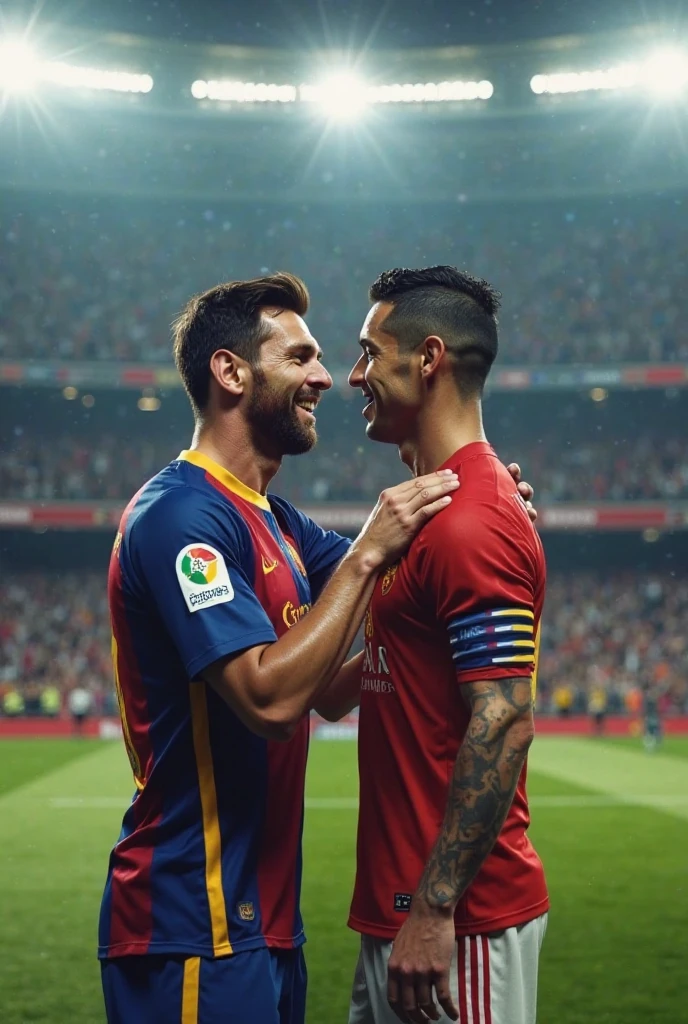 Cristiano Ronaldo kissing Messi with Neymar 
