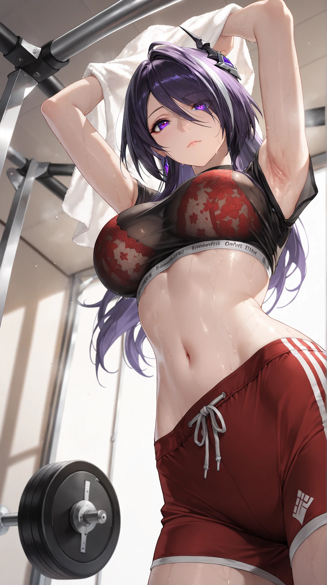 8K,master piece,anime,Perfect Anatomy,Suguha Kirigaya,1female,crossed eyes,(rolling eyes),open mouth,(tongue out),(crying),short sleeved white sailor suit,underboob,(((pull down))) a micro skirt,short hair,(huge perky breasts),(Very small waist and slim body)