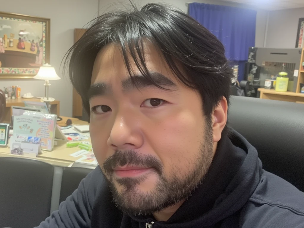 highest quality、1 boy、Yosan、glasses、無精Beard、Beard、black shirt、simple background、single eyelid、smile、Five-minute cutting