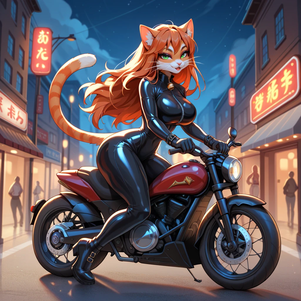 Jan Matejko,Ross Tran,(totesfleisch8:1.2),solo, (cat:1.2), female riding a motorcycle