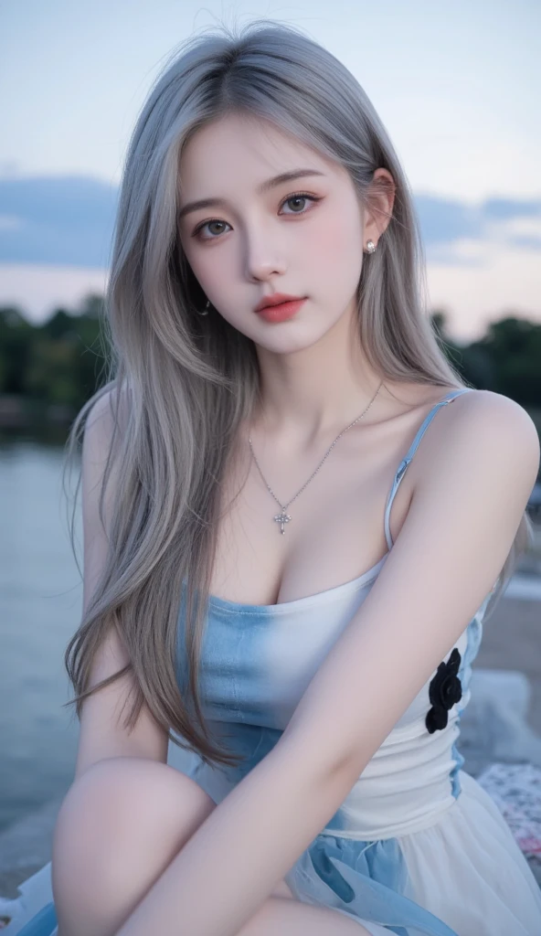 8k, Amazingly realistic photos of anthropomorphic female dragons, Beautiful and gorgeous, Wear a swimsuit, Located on the lake, Gray Hair, curl, Ultra-radiant skin, Wet_skin, The magnificent composition evokes awe, Surreal、Very detailed, Excessive emotions, Great lighting, 32K Ultra HD resolution, Continuous shooting with Hasselblad H6D 400c, Midacom Speedmaster 35mm f 1. 2 XCD --style expression --ar 1:2 --upanime --niji 5 --q 3