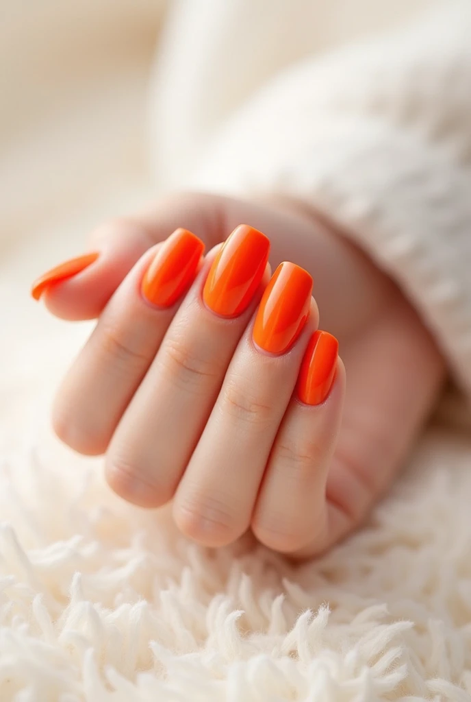a minimalist manicure with a soft peach creme polish on all nails except the ring fingers. On the ring fingers, paint a single, large, deep red poppy with a slightly textured look and a subtle gradient from a darker center to a lighter edge. For a touch of boldness, add a tiny black dot in the center of each poppy.