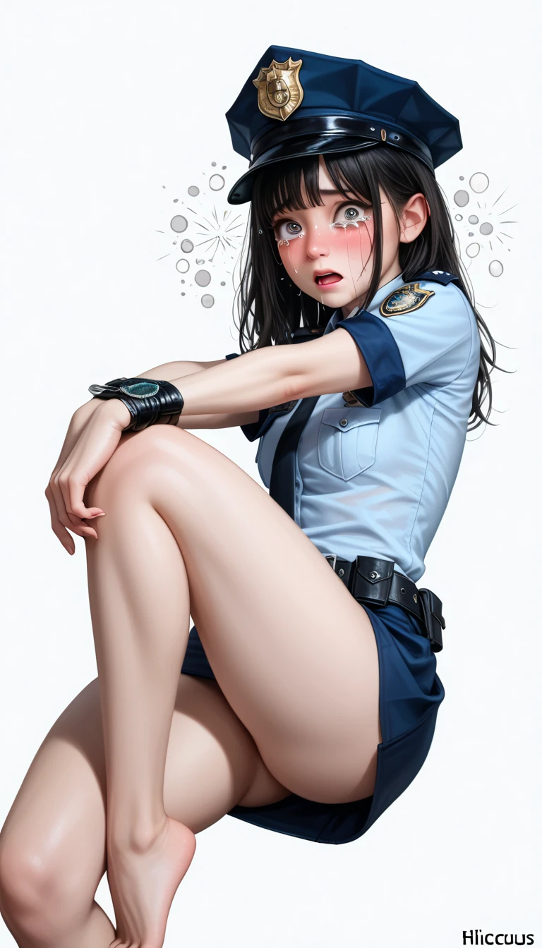 ((best quality)), ((masterpiece)), (detailed), perfect face Parking enforcer wearing bowtie, cap, gloves and long sleeve leotard squatting barefoot. Painted toenails