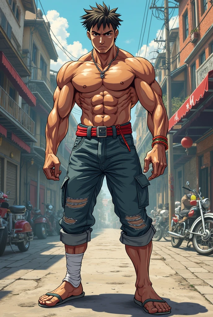 Cholo attire, mexican gang, 1guy,((( baggy jeans short ))), white socks, sneakers, blue bandana, bald head, American Superhero Comic-style
