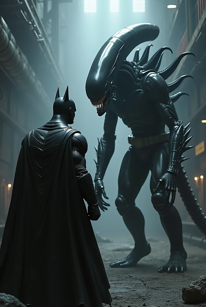 Batman facing xenomorph, (((HQ style))), (((comic))))