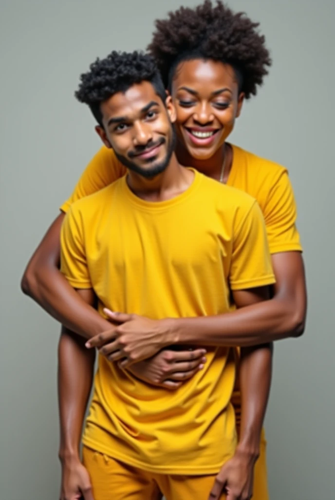 An beautiful Asian high grade female student with a short black bun wears a yellow sports uniform T shirt and blue jean with big chess and big ass is fucked by an African men