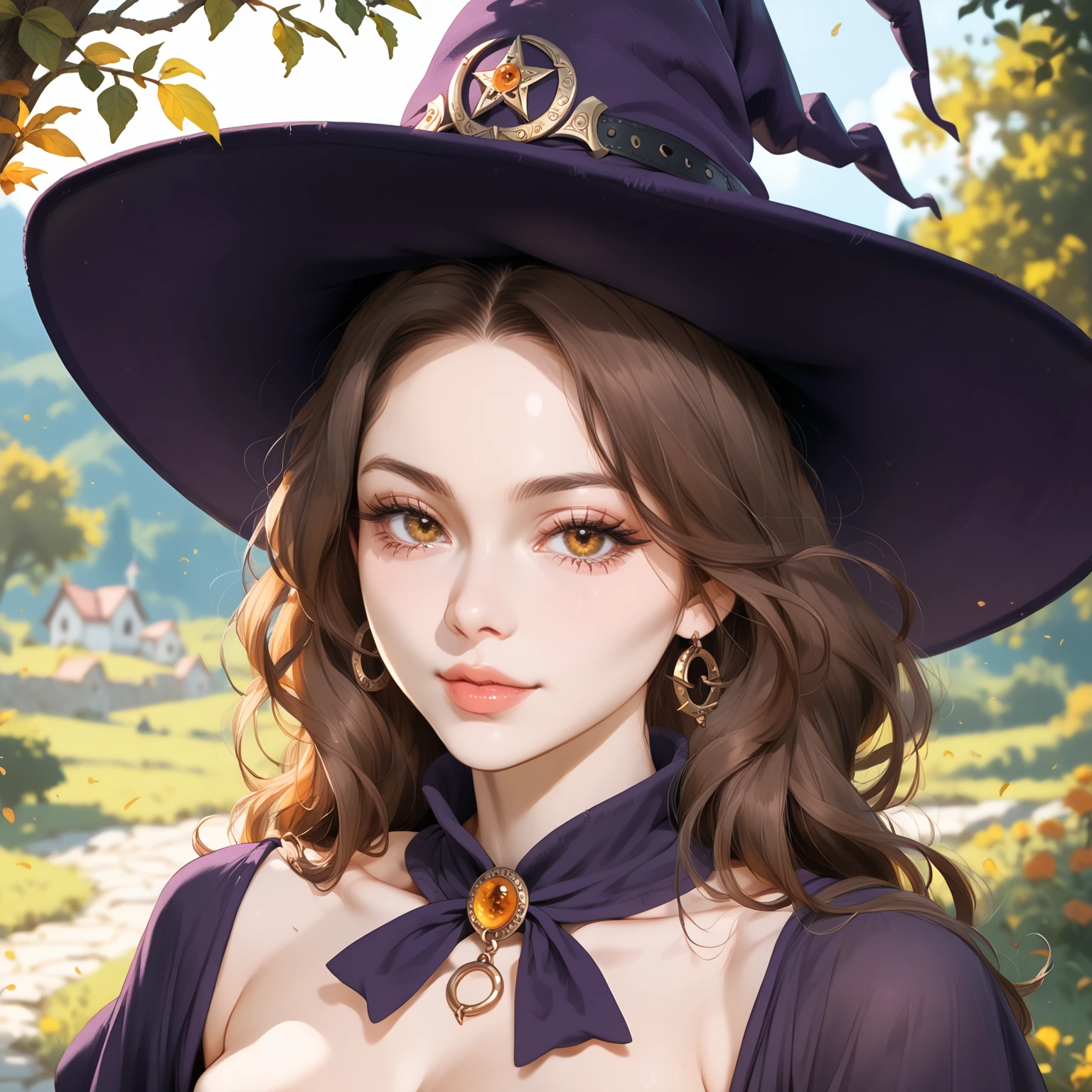 woman, witch, beautifil, medium breasts, close-up, sunlight, petals, mountain,