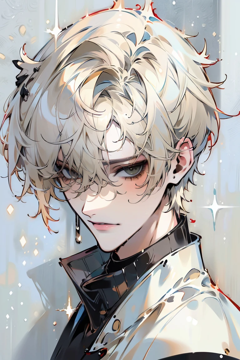 Impasto, white Blonde hair, short hair, masterpiece, best quality, 1 man , bangs, perfect face , black eye , handsome male , alone, pale skin , Adult male , delicate line drawing,Extremely detailed , ((black turtleneck)), (black kimono with longitudinal stripes), deep shadow,  semi-realistic art  ,  semi-realistic art  style, expressive brushstrokes,  vivid brushstrokes , 인상주의 painting, realistic skin, realistic hair, realistic detail, photorealistic, high detail,  Perfect Eyes , high quality, painting, pixiv illustration