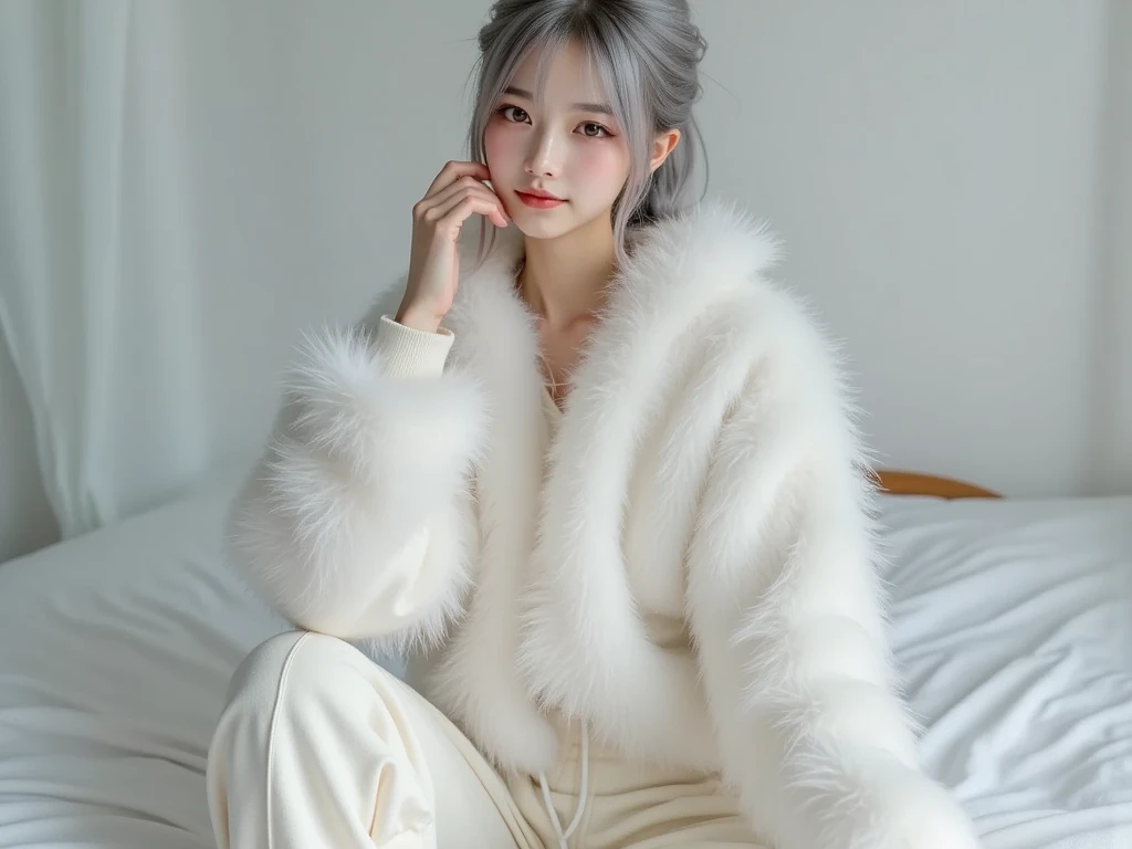 (best high quality:1.2), Work of art, 8k, extremely detailed, (High detail:1.2), ((perfect anatomy in hands)), (Hotlexi woman), Solo, 24 year old South Korean Ulzzang female, ((Tight leggings, furry cold coat)),