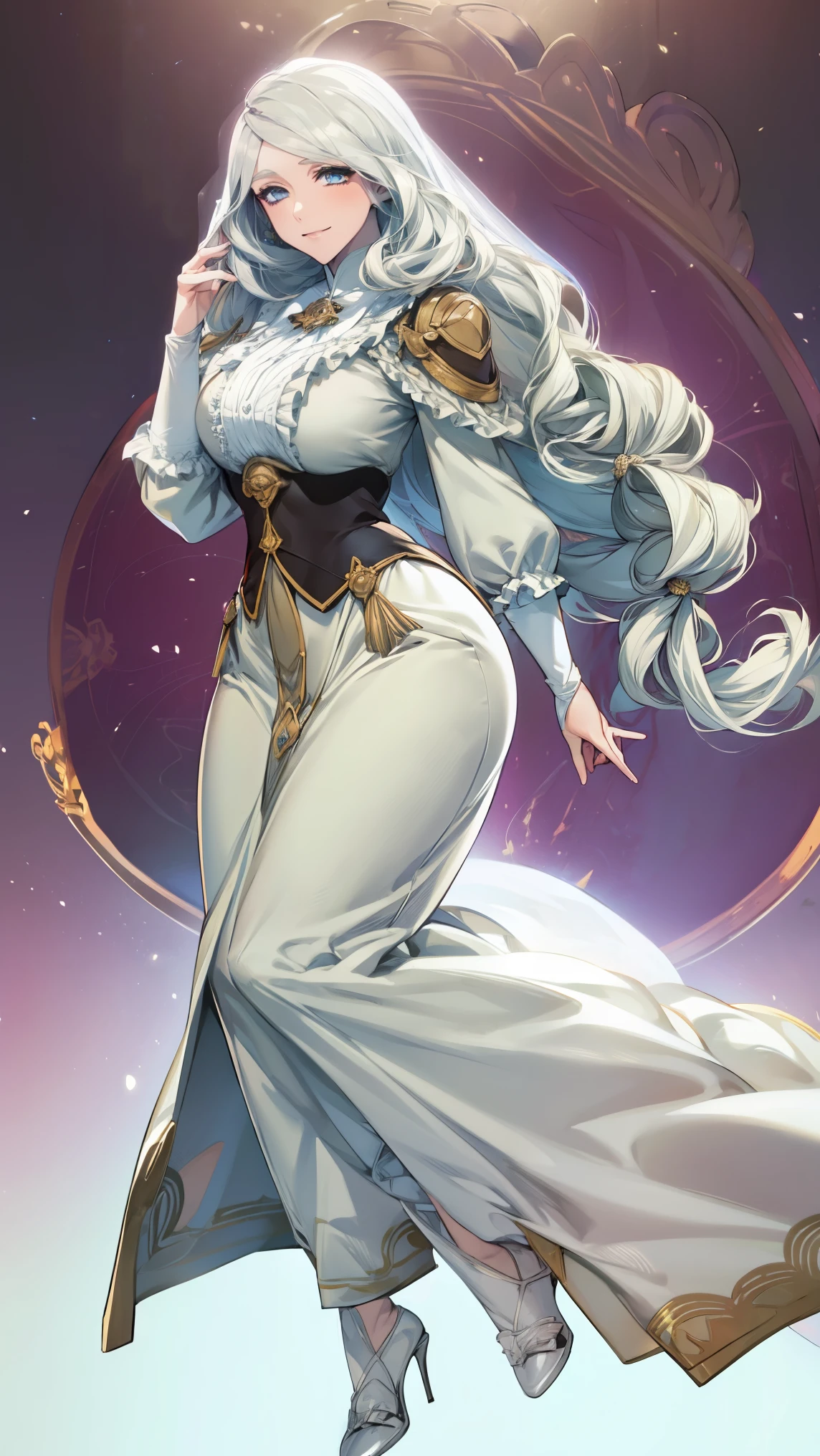 ((anime artstyle)),(Masterpiece),(Best Quality), (Super Detail),((Very Delicate and Beautiful)),cinematic lighting,1 girl,((full body)),((standing in garden)),((solo)),(((1 fairytale princess in gorgeous embroidery and jeweled extremely gorgeous princess ballgown with voluminous full length hoop skirt))),an hourglass waist, padded and corseted bodice,(((huge crinoline hoopskirt))),long train,((gorgeous embroidery and jeweled)),voluminous frills, See-through,(gorgeous embroidery and beautiful lace),(((extremely gigantic tits, skindentation))),cleavage,((large amount of styled white hair, extremely voluminous Styled long white Hair, Very Long Styled white Hair)),(finely detailed face and eyes),clear pupil, extremely gorgeous full hair ornament,(bling-bling jeweled extremely gorgeous full tiara),(bling-bling gorgeous gemstone jewelry), ((opera gloves)),(beautiful background),(full body),((gorgeous embroidery and jeweled extremely gorgeous princess ballgown with voluminous full length hoop skirt)), seductive expression