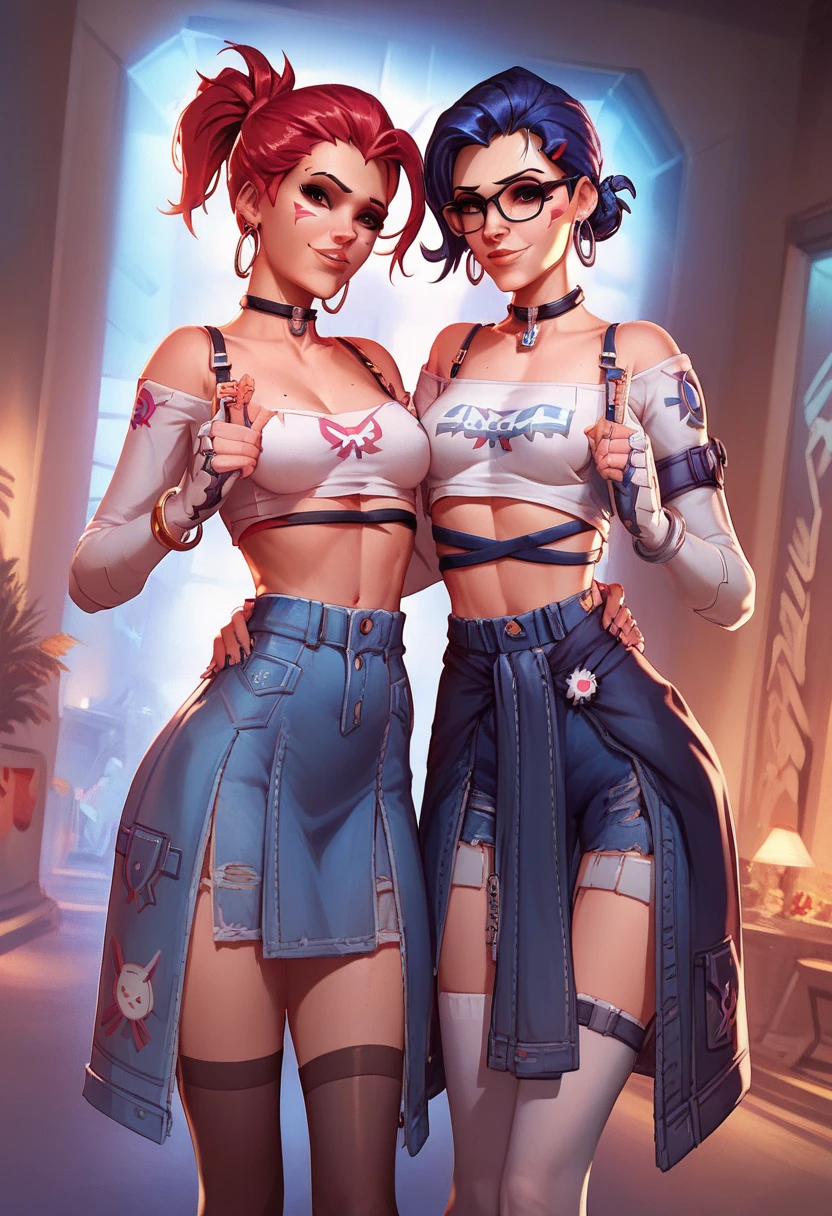 1girl, Latina woman ((white shirt, black tie, suspenders)), luminous skin, exquisite face, round face, steady look, ponytail teal blue hair, slender waist, wide hips, massive breasts: 1.5, glowing mouth, thick-thighs, muscular arms, grinning, bulging woman, symmetrical eyes, detailed hands, detailed eyes, attractive body, Beautiful and symmetrical body, perfect body, curvy body. striking a delicate pose