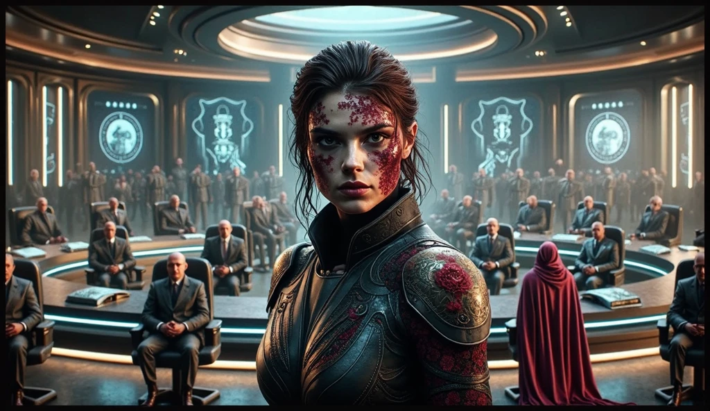 female knight in armor standing in a field with other knights, from a 2 0 1 9 8 k sci-fi movie, bloody red armor, by Steven Belledin, an army recruitment poster, menacing orcs, anamorphic flags, advertising cosplay, film image, fallout 3, by Hiromu Arakawa, by Louis Mathieu Verdilhan