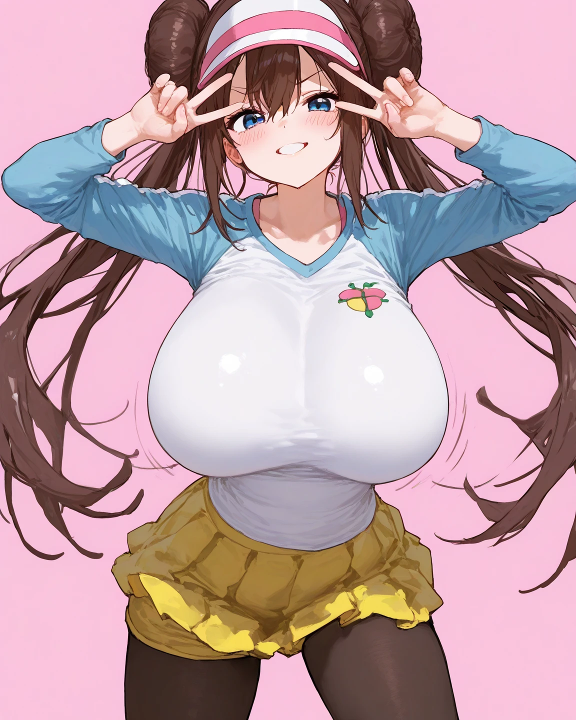 by by buta99, by chelodoy, by spikedmauler, by cervina7, solo, female, standing, looking at viewer, ((hair, snout)), smiling, lips, eyelashes, eyeliner, big breasts, cleavage, canine, , light brown fur, chocolate labrador, domestic dog, pink eyes, sexy, light brown hair, long light brown hair, skinny, small waist, super skinny,huge thighs, huge ass, tits, kawaii, kawaii sparkles, sexy, action pose, braids emote, fairy clothes, pink Princess, paws, sparkly background, big eyes, anime girl, pink eyes, whimsical, white shirt, pink frilly mini skirt, shiny, kawaii, straight on, soft, pink background, massive butt, white panties, hands behind back , define, sexy, moaning