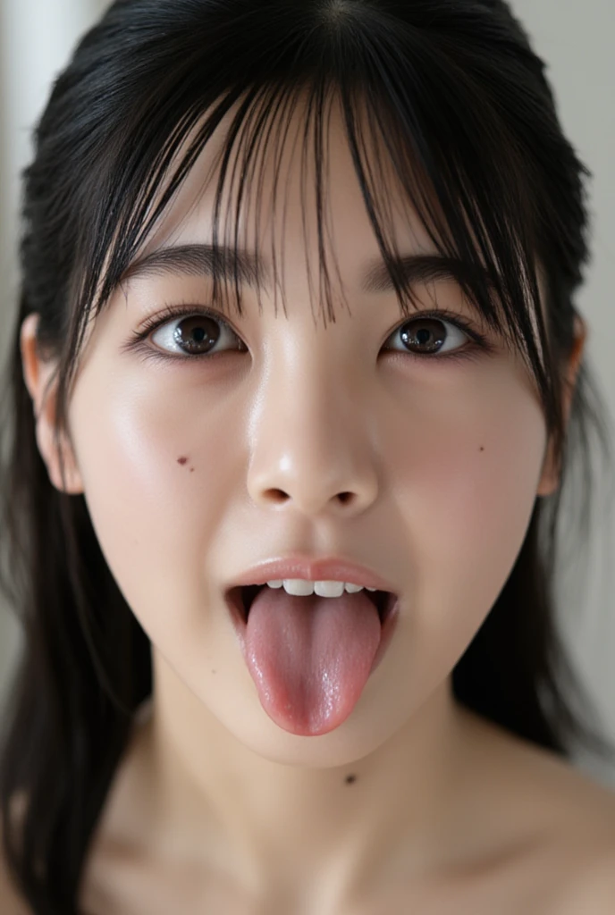 beautiful japanese woman,1 girl、debris flies、、Award-winning photo、very detailed、eye、nose、focus on the mouth、close up focus on face))、口を開けてeyeを閉じた女性、35 years old、black hair、しわeye:1.1、symmetrical face、リアルなnose孔、from belowのアングル、細長いC字型のnose孔NSFW、sweaty skin、Lighting that emphasizes the skin that shines with sweat、((鋭いnose))Skin shiny with sweat、shiny skin、sweaty hair、上eye使い、(wrinkles between eyebrows))(cum on tongue)Lighting that does not cast shadows on your face、from below、(female police officer、uniform、Inside the police station)long tongue、drooling.((Drool dripping from the tongue、saliva drips from the tongue))、(((Drool bubbles remain on the tongue、)))(((Foamy saliva collects at the bottom.)))(((wet filter)))