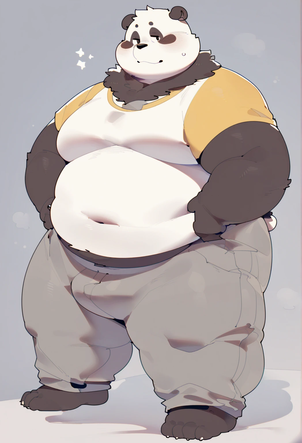 bear,male,standing back,solo,anthro,fat,chubby,plump,Fetis Belly,yaoi,doujin,naked,white blank background,by quanjiang,