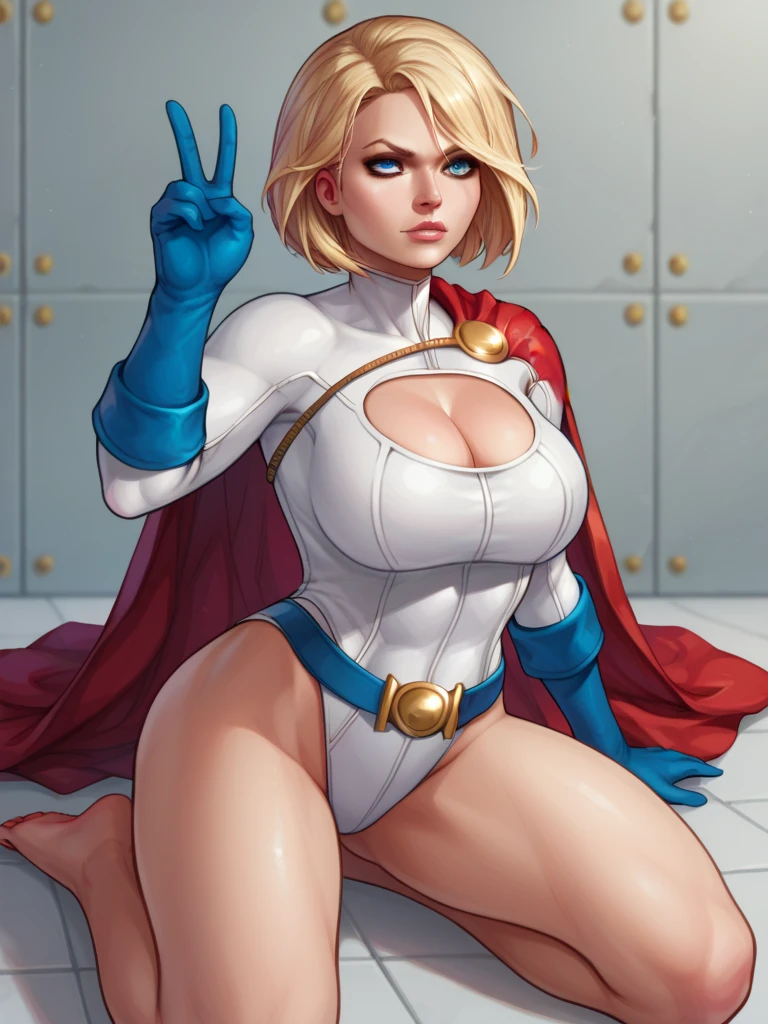 ((super detailed)),(super detailed), highly detailed 8k CG unified wallpaper, bodysuit, pose, cowboy photo, lens flare Karen Starr (Power Girl from DC ) has a plump, chubby body. Her height is about 5 feet 2 inches (157 cm), similar to her mother's large body. Her skin is white and smooth. In terms of facial features, she has soft and lustful facial features. She has a slim nose and plump, naturally rosy lips. Her eyebrows are beautifully shaped and neatly curved, framing her eyes beautifully. She is very big and has a beautiful figure. they are big and you can see the outline of her nipples. Overall, her (lewd, drooling) smile conveys her lecherous, slut-like nature. A sexy girl with a big and thick body is wearing a bodysuit where you can see all her curves and her hair hugs her nipples. She has thick breasts and the suit is very tight and covers her entire body, you can see all her curves and body. The full body suit is very tight, you can see her entire body, her slim waist, she's a girl ready to be a fucking machine,with a cock-craving cunt,Her body sways and you can see her breasts are full of milk flowing out