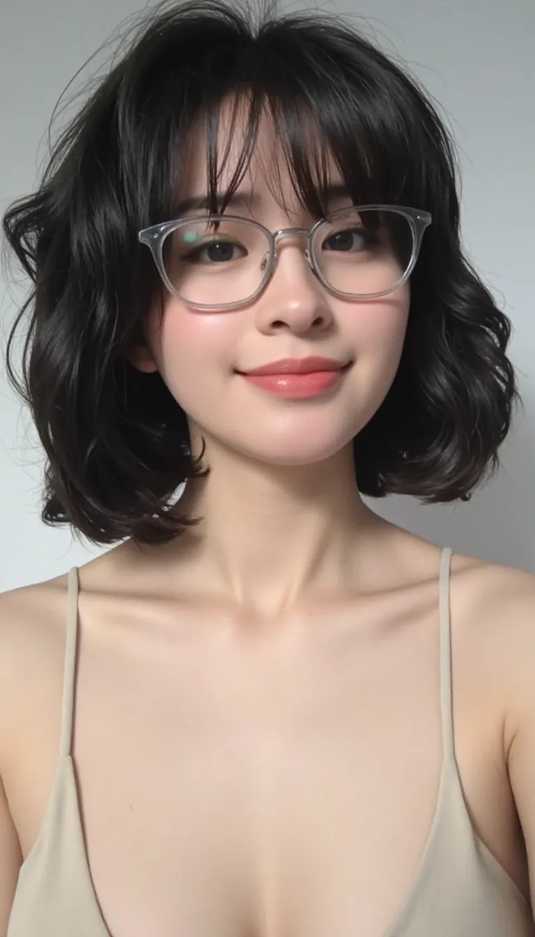 Beautiful and fair、Glowing Skin, 3 Up, nice, bright, whole body、Refreshing and gentle look, Perfect beautiful face、Beautiful shiny bangs, Very beautiful 17 year old girl, eyeliner, Very perfect eyes,Very large breasts,The original skin is visible through the grooveuscular body,Yoga Wear、Silver glasses
