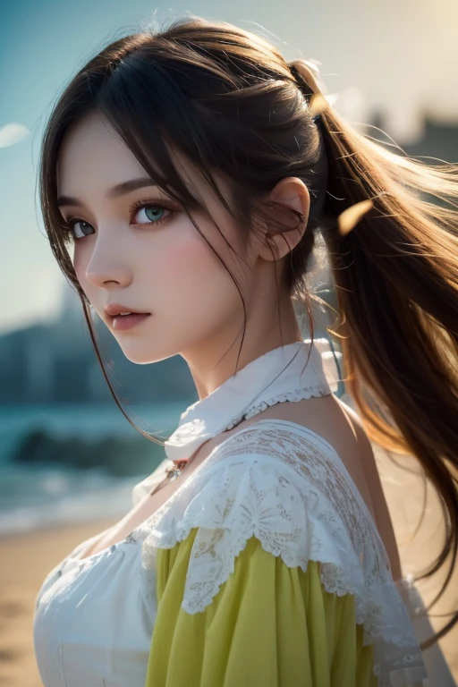 ( 1 girl),gothic, twin tails,White Hair, elaborate clothes,gothic, flying, green, ( colorful ), Bold, Gradient Blend, motion blur , Sparkling Textures , dynamic composition, atmospheric perspective , impressionistic , , (masterpiece), ( top quality ), amazing on the beach, ( beautiful detailed eyes), ( detailed depiction ), depth of field , Highly detailed CG, original , Extremely High Definition Wallpaper , ( brightly colored ), cinematic lighting, ( colorful ), ,