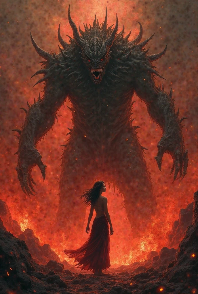 The sexy girl loves the giant demon, (art inspired in Bill Sienkiewicz). oil painting)