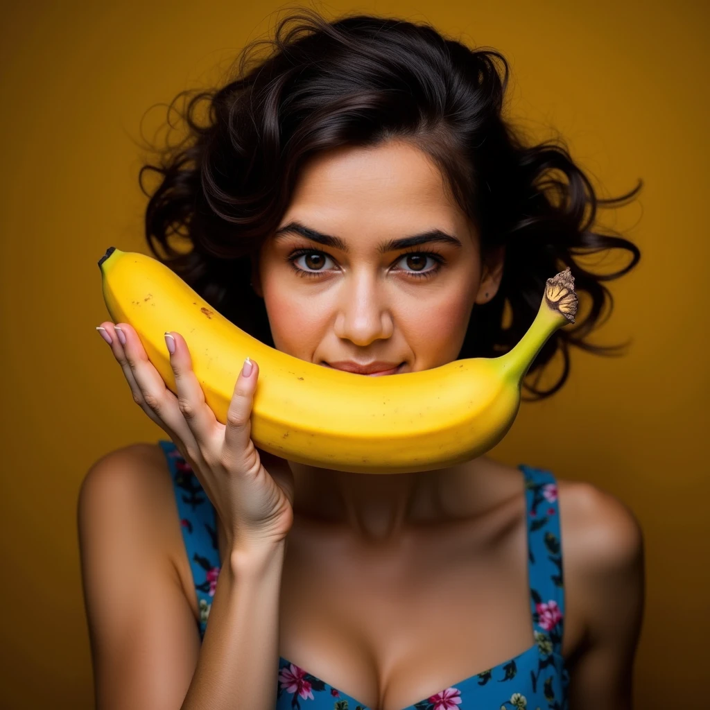 White woman 40s Holding a banana in his mouth