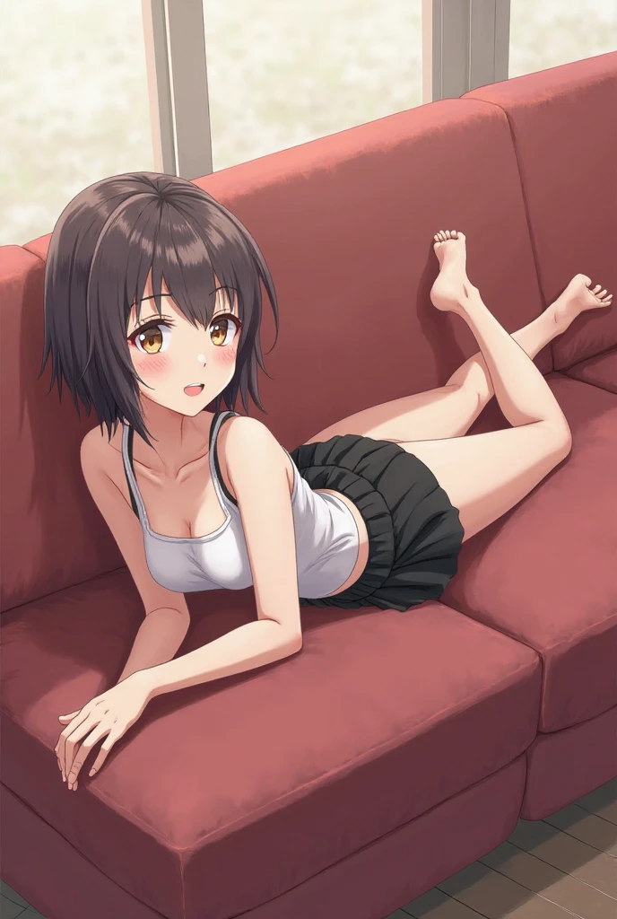 pov: im nice happy common plus ize lying on sunny custom leg-rest chair at home , im wearing thick fiberglass full body cast ,covers my abdomen, hip, legs, wearing incontinecediaper , the edges of the cast are lined soft padding, table , pillows, catEstilo anime, Anime,