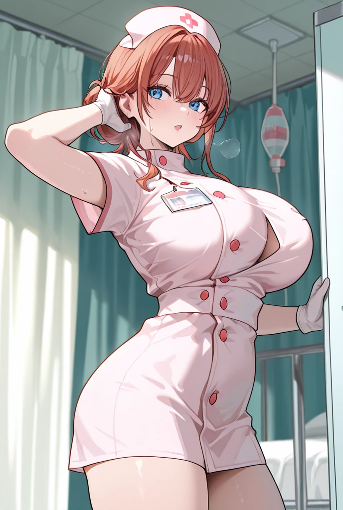 infirmary, curtains, 1girl, nurse,, masterpiece, best quality, highly detailed, panties, nipple stand out,((Nurse clothes))