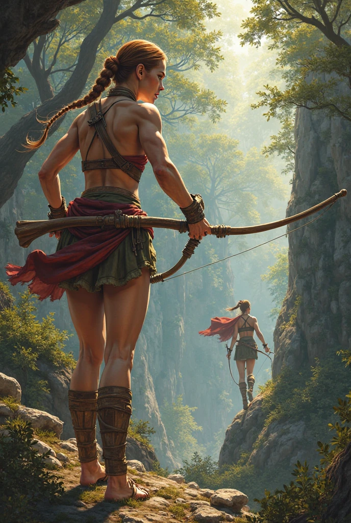 Cinematic scene, hero view, d2a amazon wielding a bow as well as quiver and arrows <lora:diablo_2_amazon_xl_v1:1>, action pose, detailed background, masterpiece, best quality, high quality, highres, absurdres